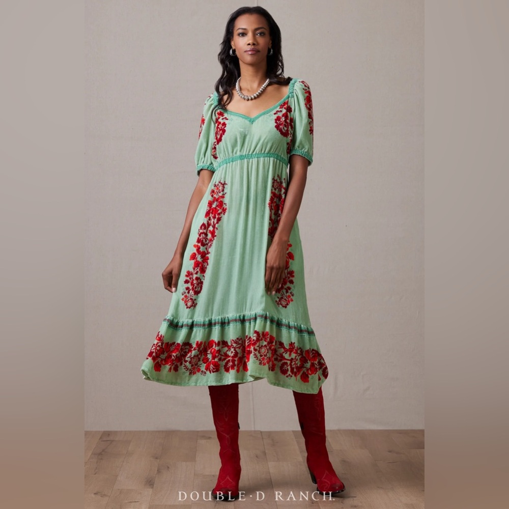 Double D Ranch Green Velvet Bandana Girl Dress